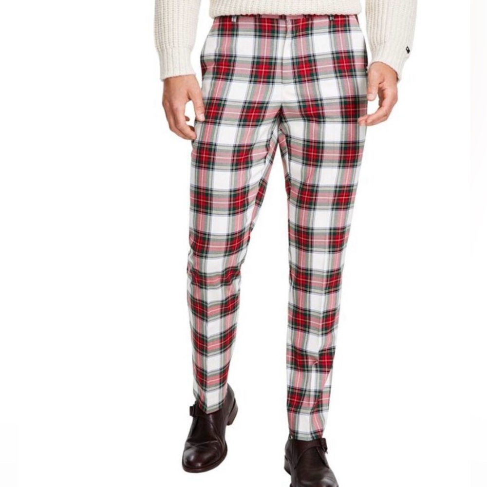 TOMMY HILFIGER MODERN FIT PERFORMANCE DRESS PANTS RED/GREEN - 33W X 32L